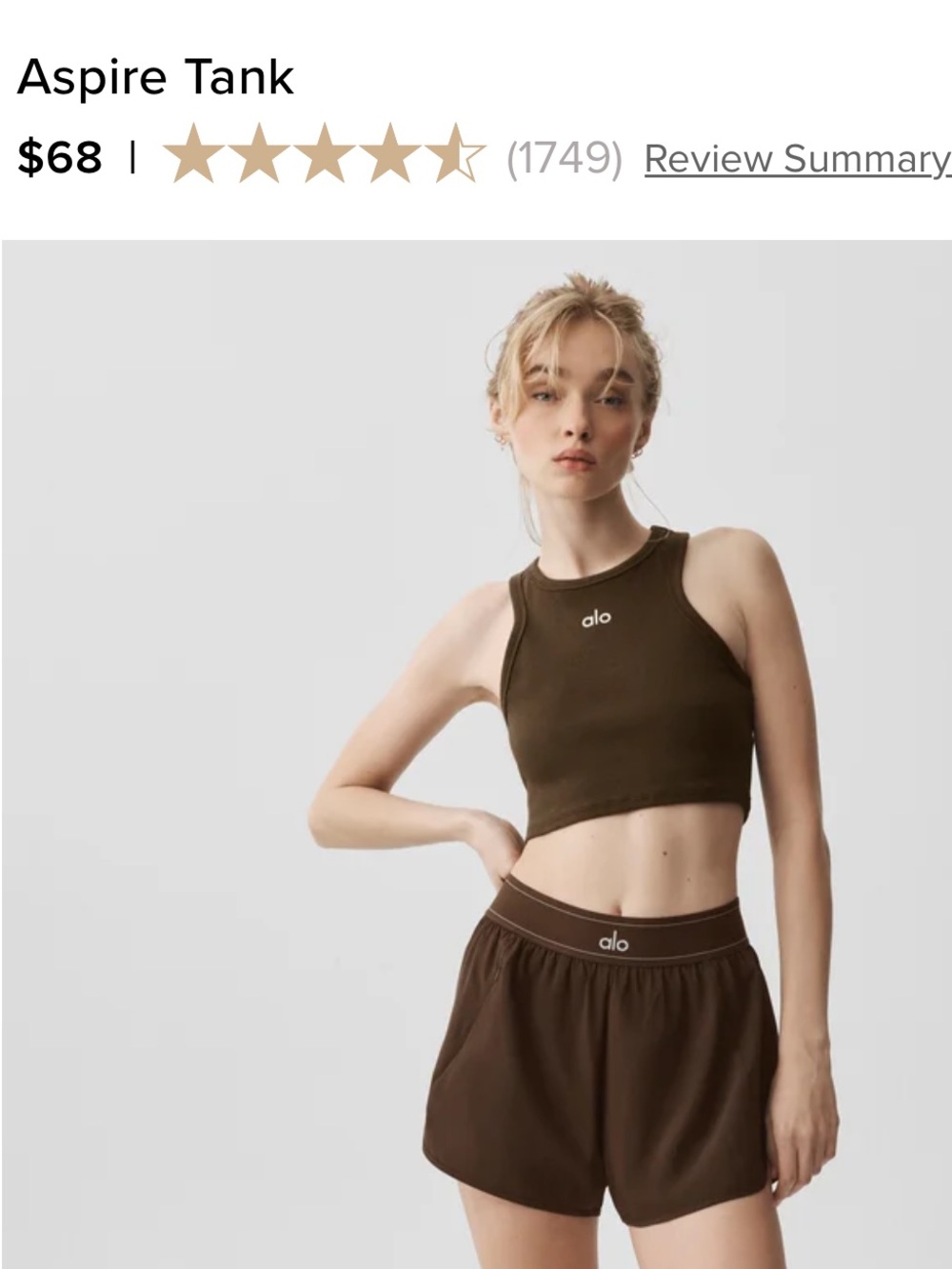 ALO Yoga Aspire Tank Crop Top in brown